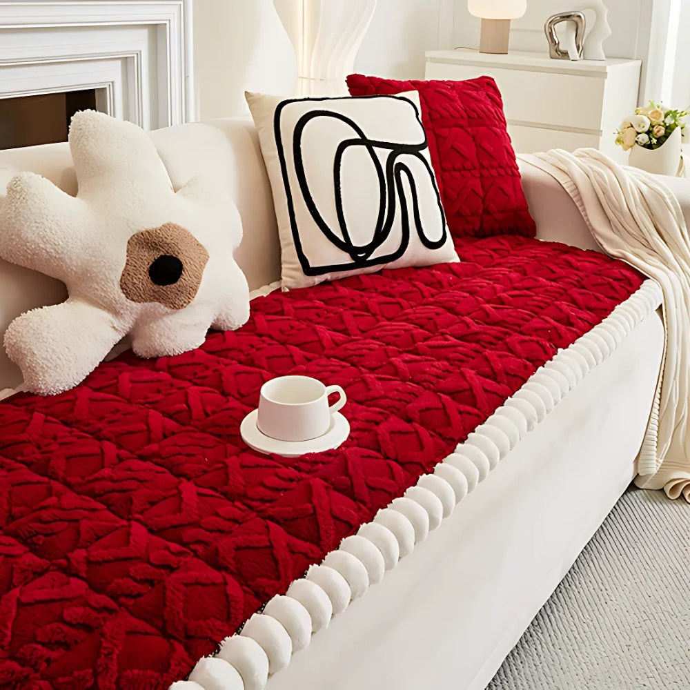 Snuggle Sherpa Sofa Cover | Plush Diamond Quilt Protection