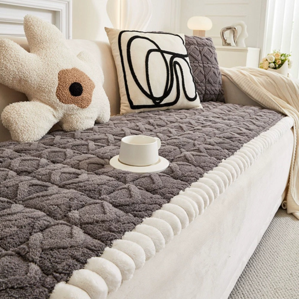 Snuggle Sherpa Sofa Cover | Plush Diamond Quilt Protection