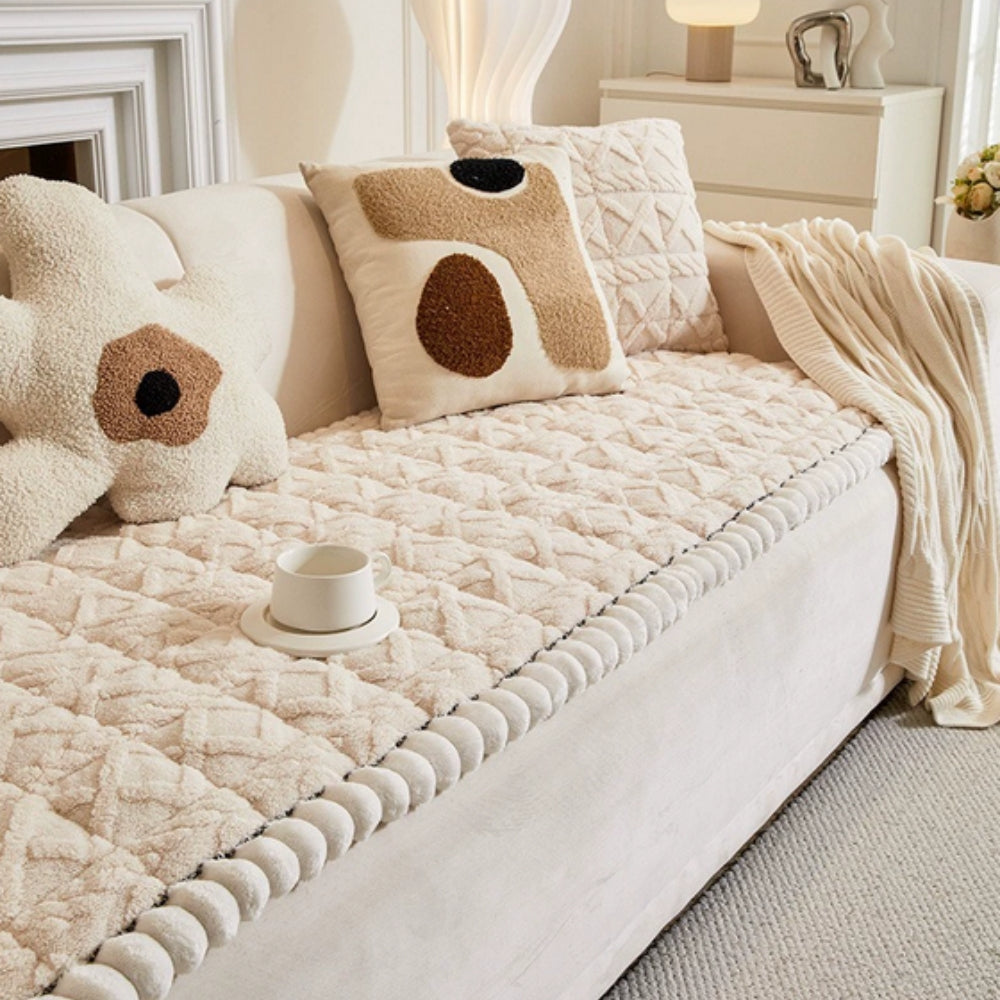 Snuggle Sherpa Sofa Cover | Plush Diamond Quilt Protection
