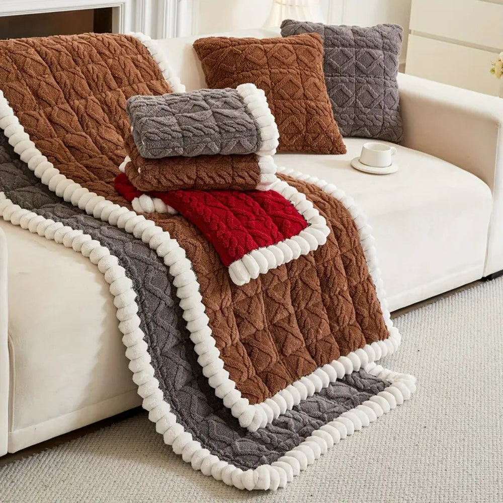 Snuggle Sherpa Sofa Cover | Plush Diamond Quilt Protection