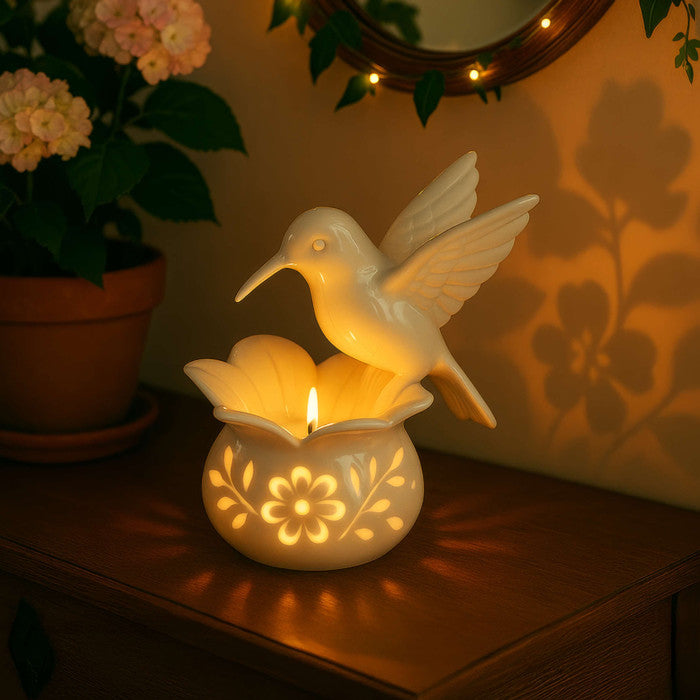 Heavenly Haloed Hummingbird | Elegant Candlelight Decor
