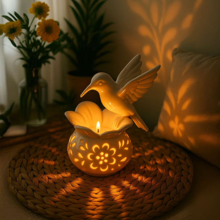 Heavenly Haloed Hummingbird | Elegant Candlelight Decor