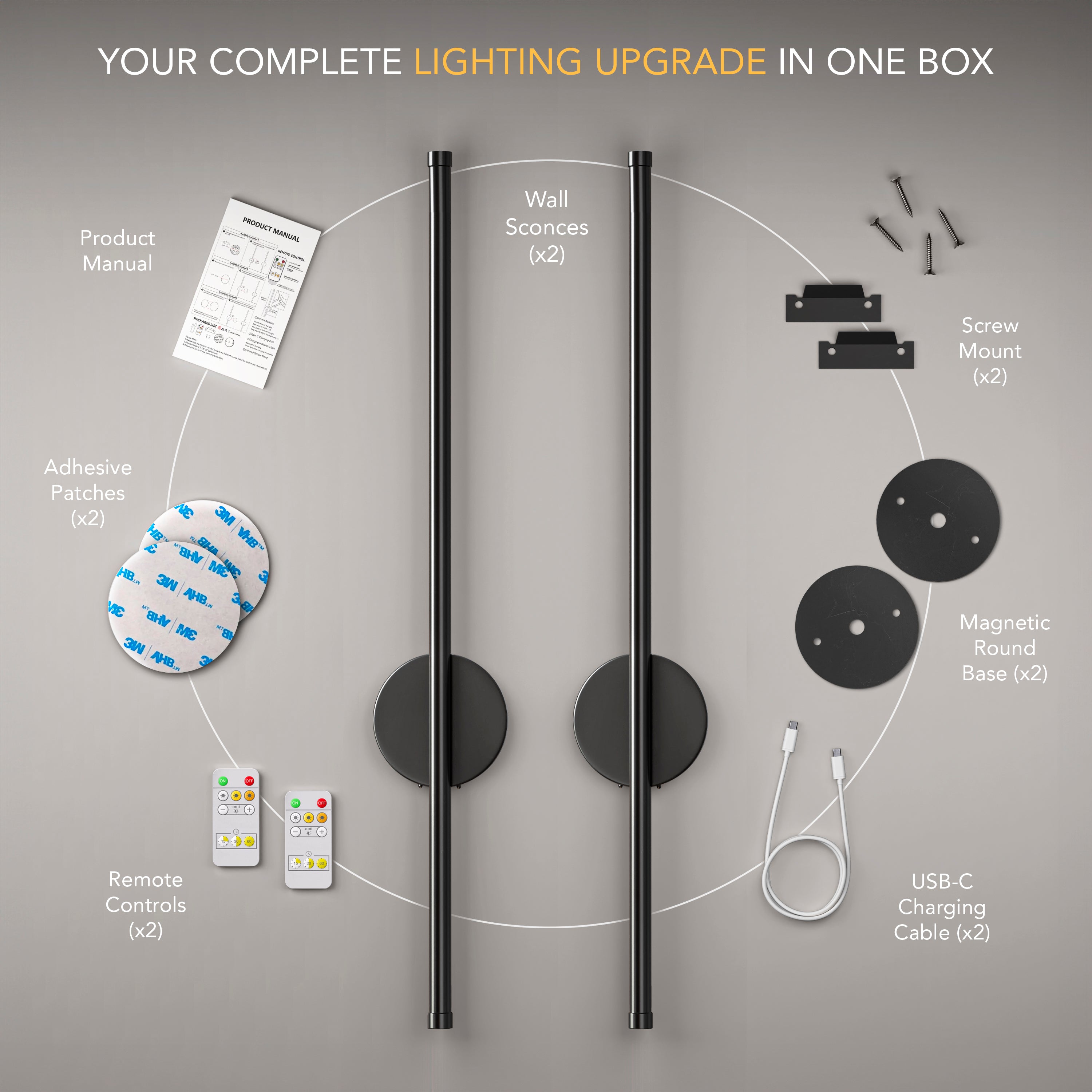 Wireless Modern Wall Lights | Rechargeable Cordless Wall Lamps (2 pcs)