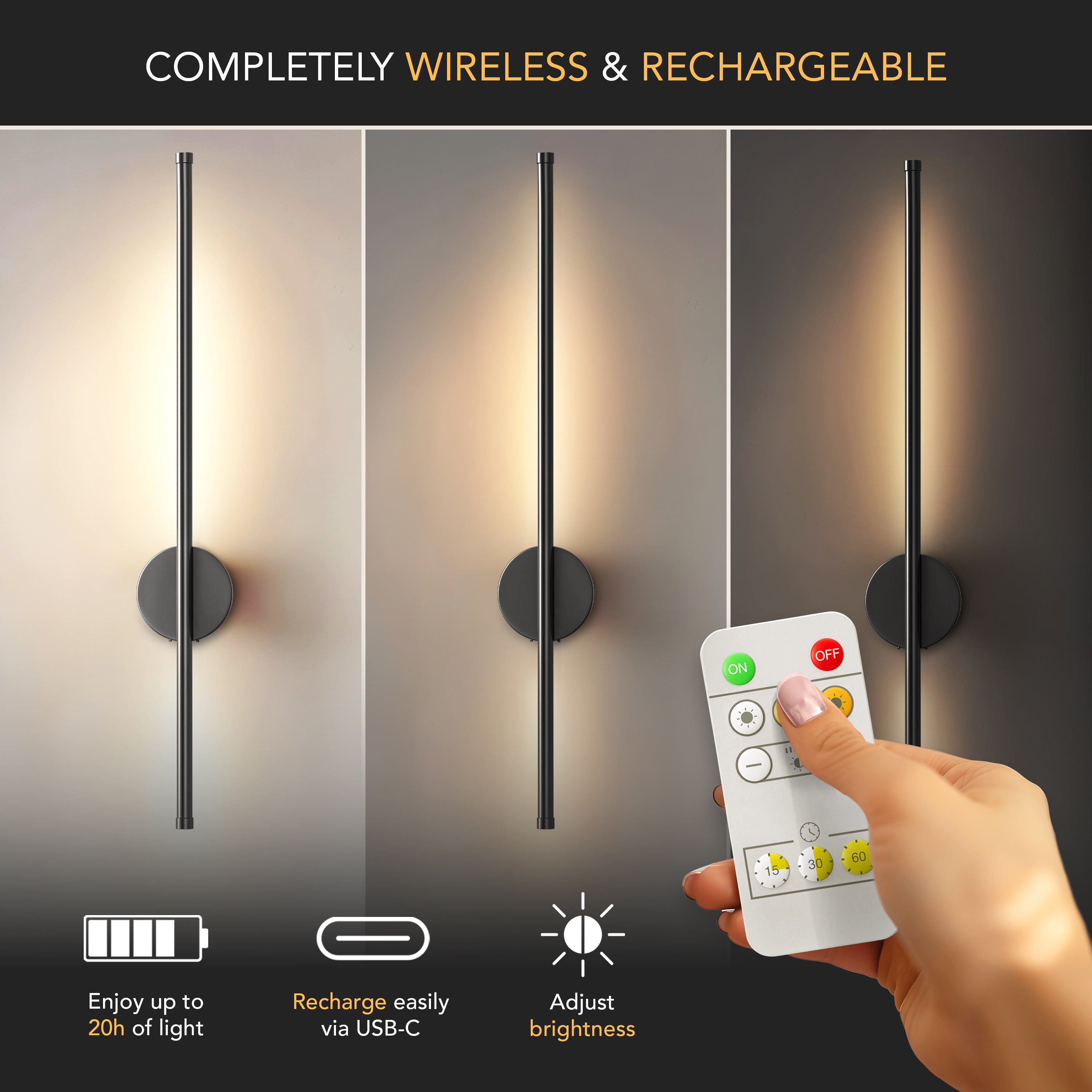 Wireless Modern Wall Lights | Rechargeable Cordless Wall Lamps (2 pcs)