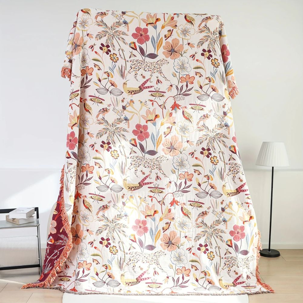 Jungle Bloom Reversible Cotton Blanket | Wild Comfort