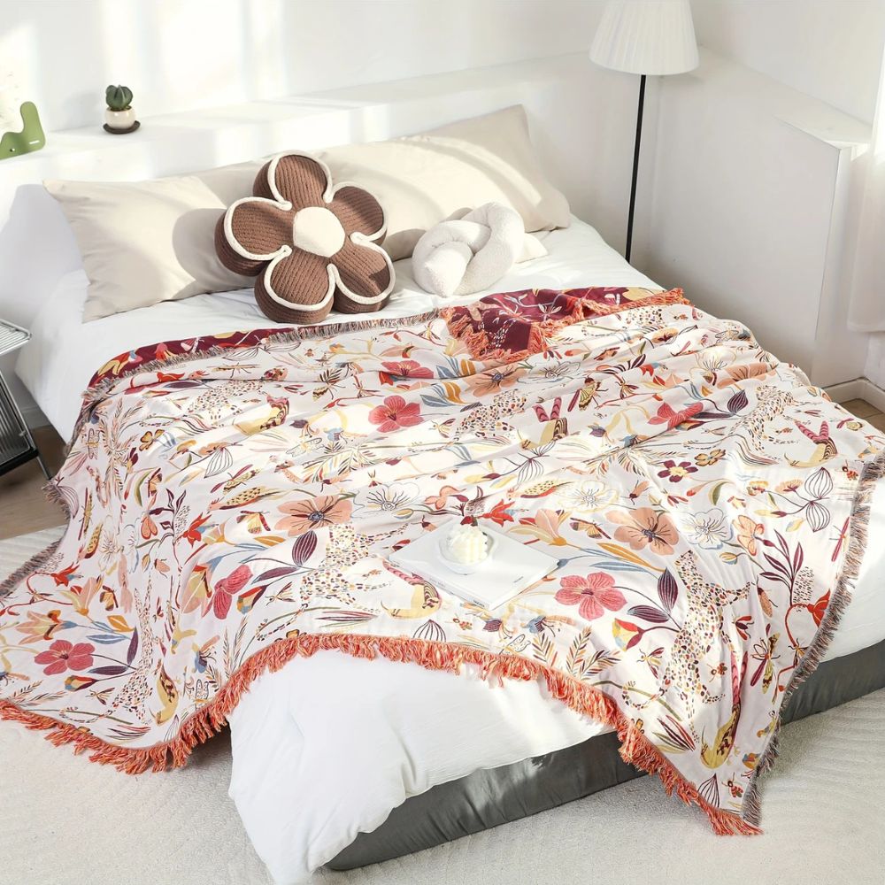Jungle Bloom Reversible Cotton Blanket | Wild Comfort