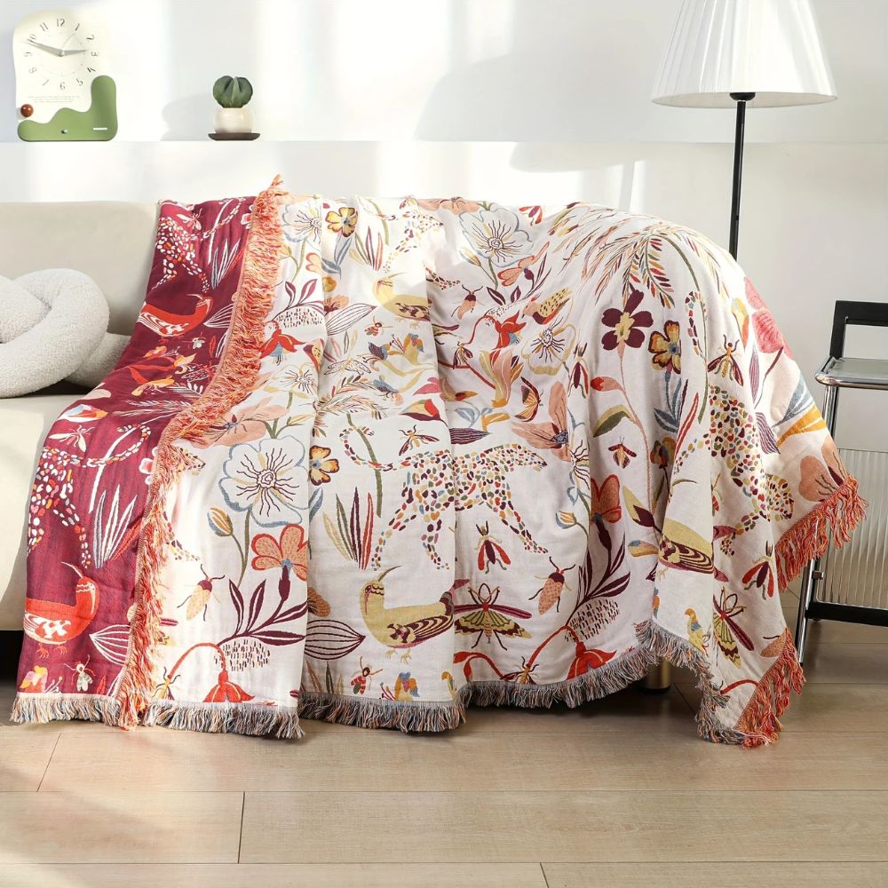 Jungle Bloom Reversible Cotton Blanket | Wild Comfort