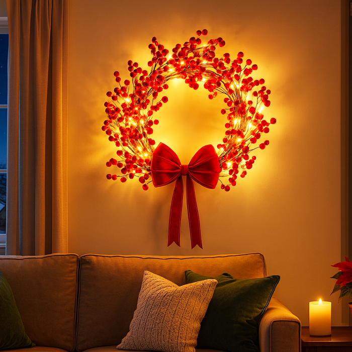 Blissful Berry Wreath | Glowing Red Berry Christmas Wreath