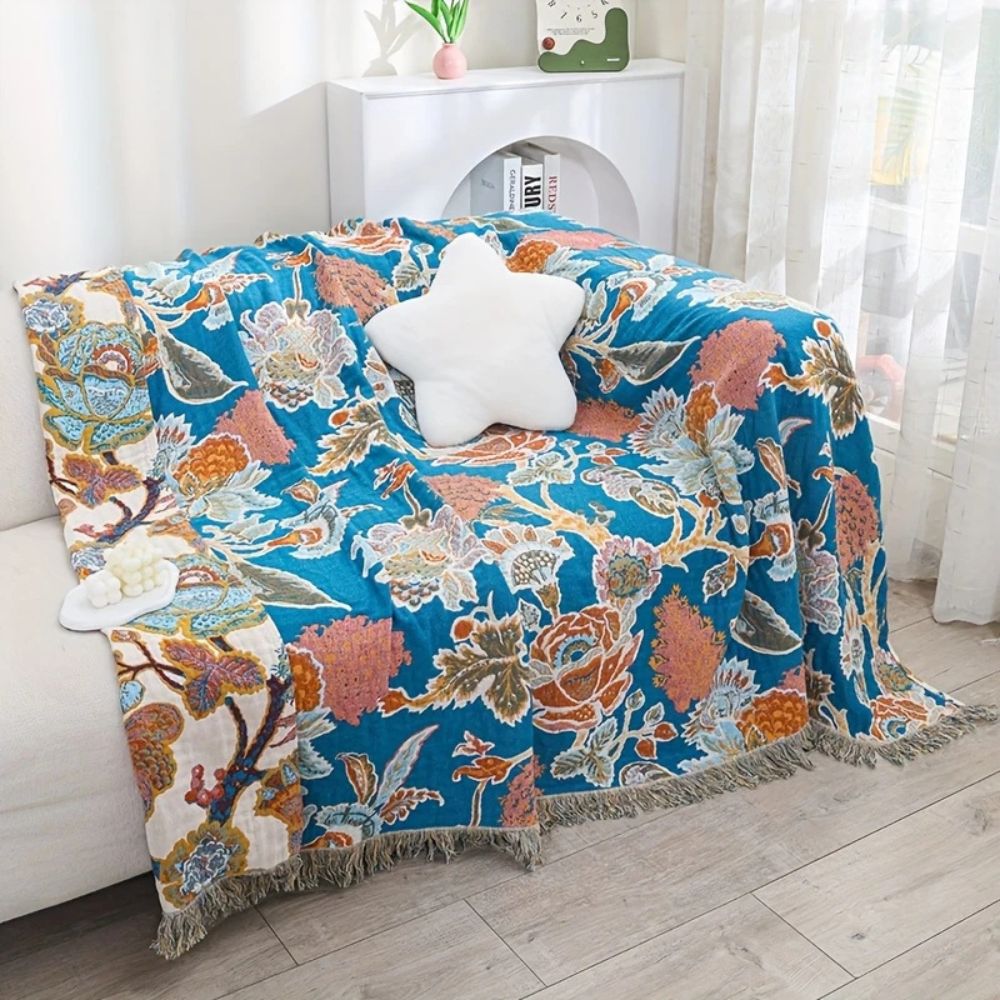 Ornamental Garden Cotton Blanket | Floral Everyday Comfort