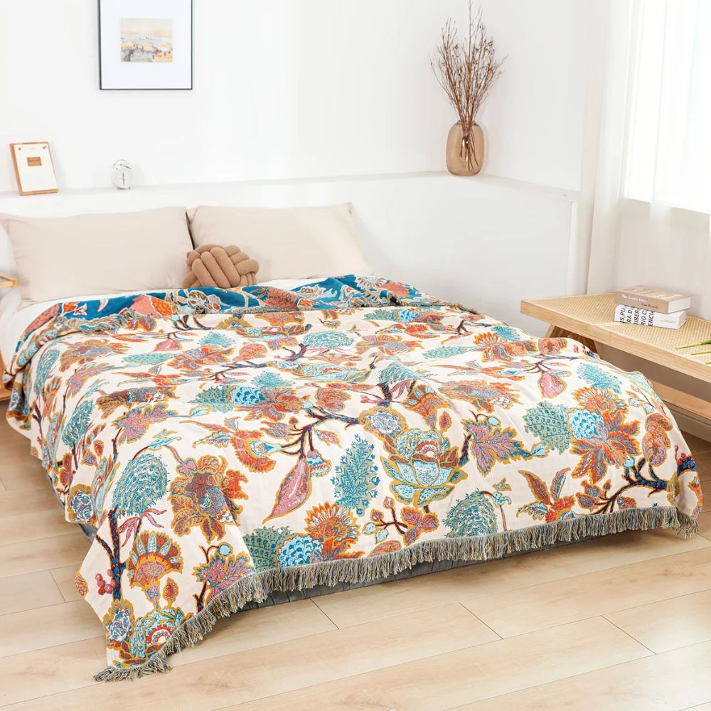 Ornamental Garden Cotton Blanket | Floral Everyday Comfort