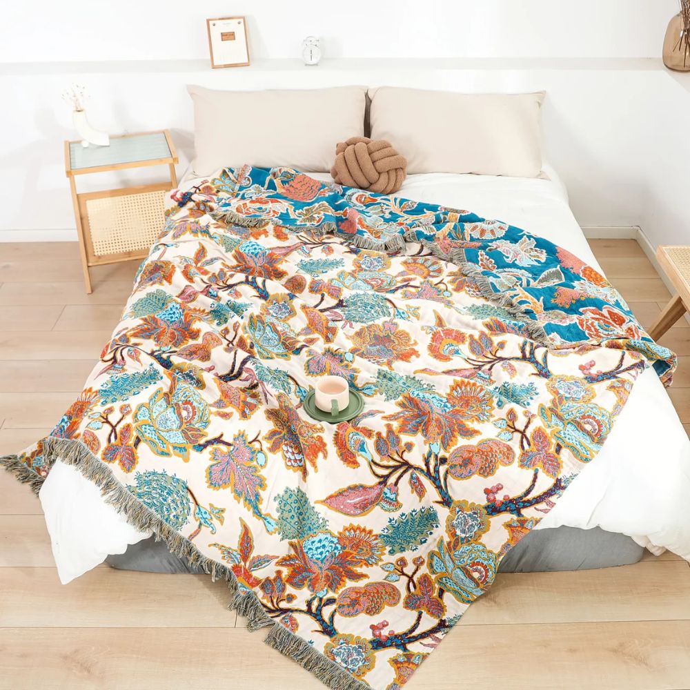 Ornamental Garden Cotton Blanket | Floral Everyday Comfort