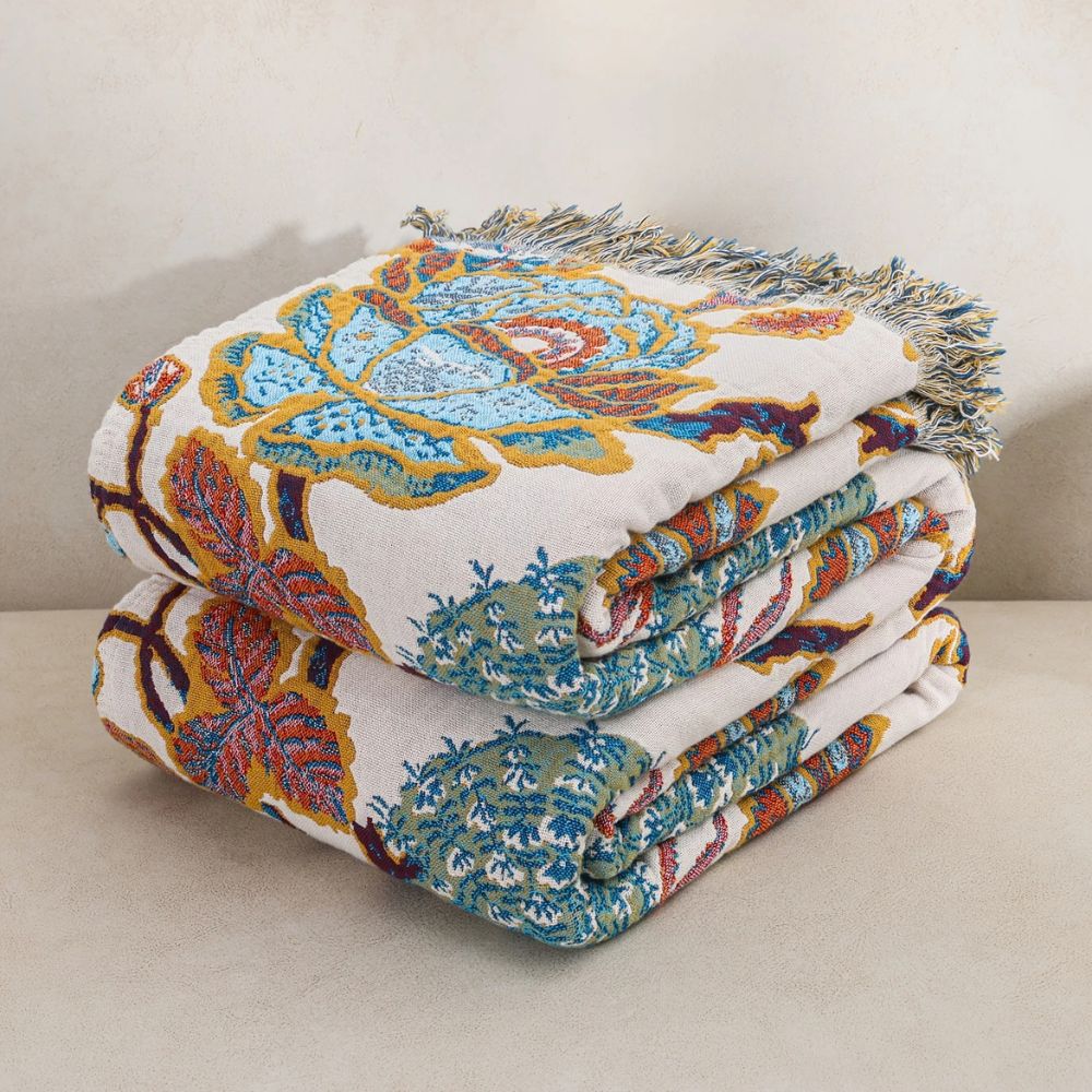 Ornamental Garden Cotton Blanket | Floral Everyday Comfort