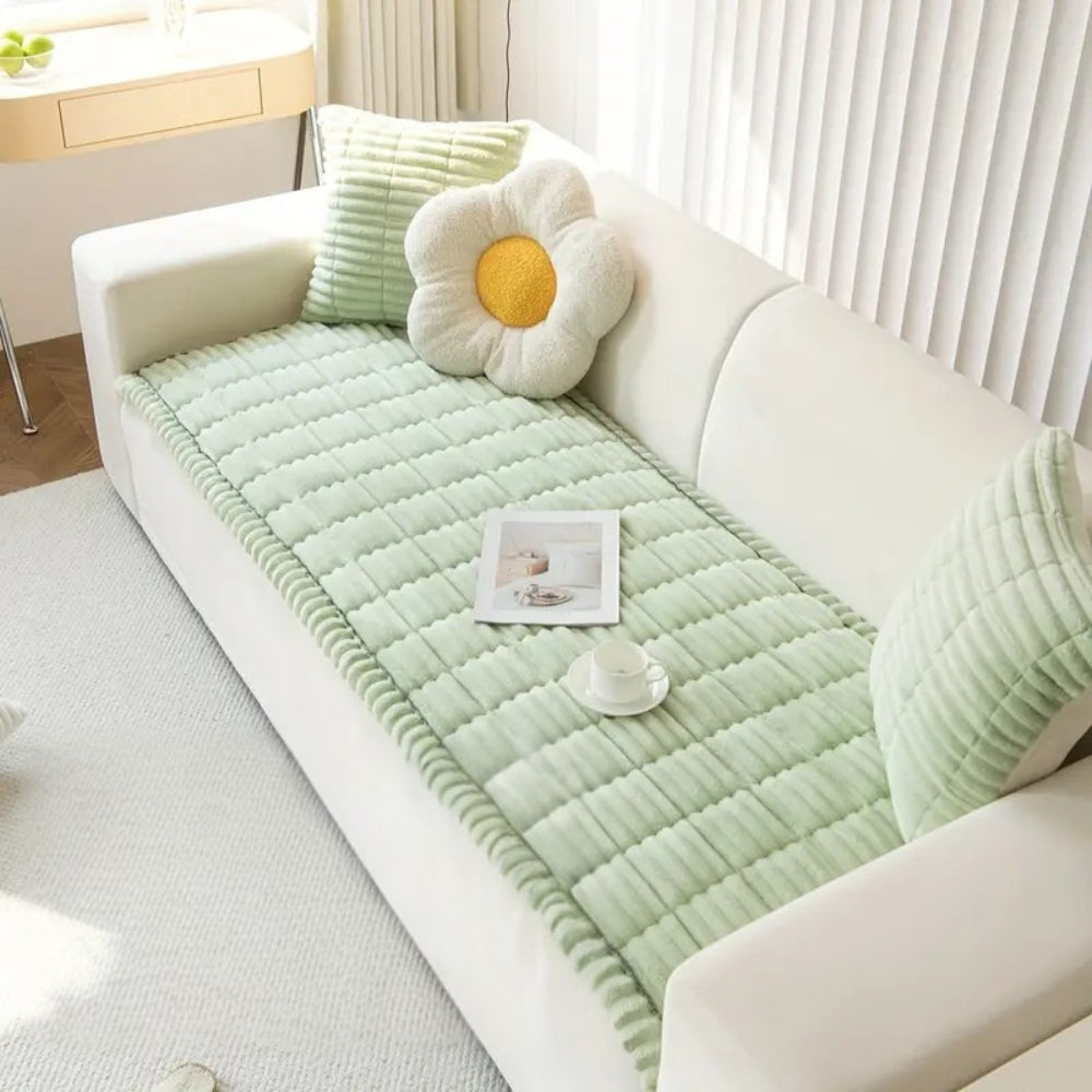 Plush Pleated Sofa Cover | Cozy Protection for Everyday Living