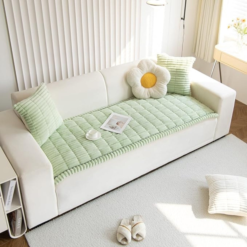 Plush Pleated Sofa Cover | Cozy Protection for Everyday Living