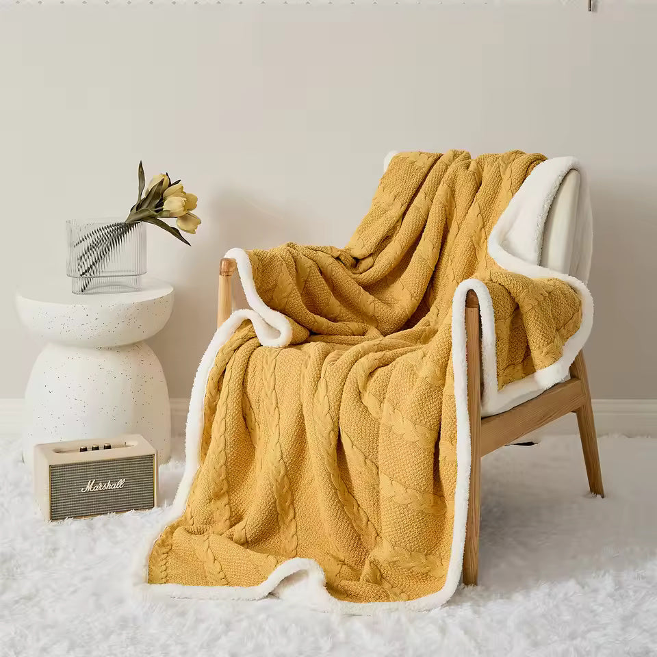 Mellow Sherpa Throw Blanket Soft Knitted Warm Cozy Blanket
