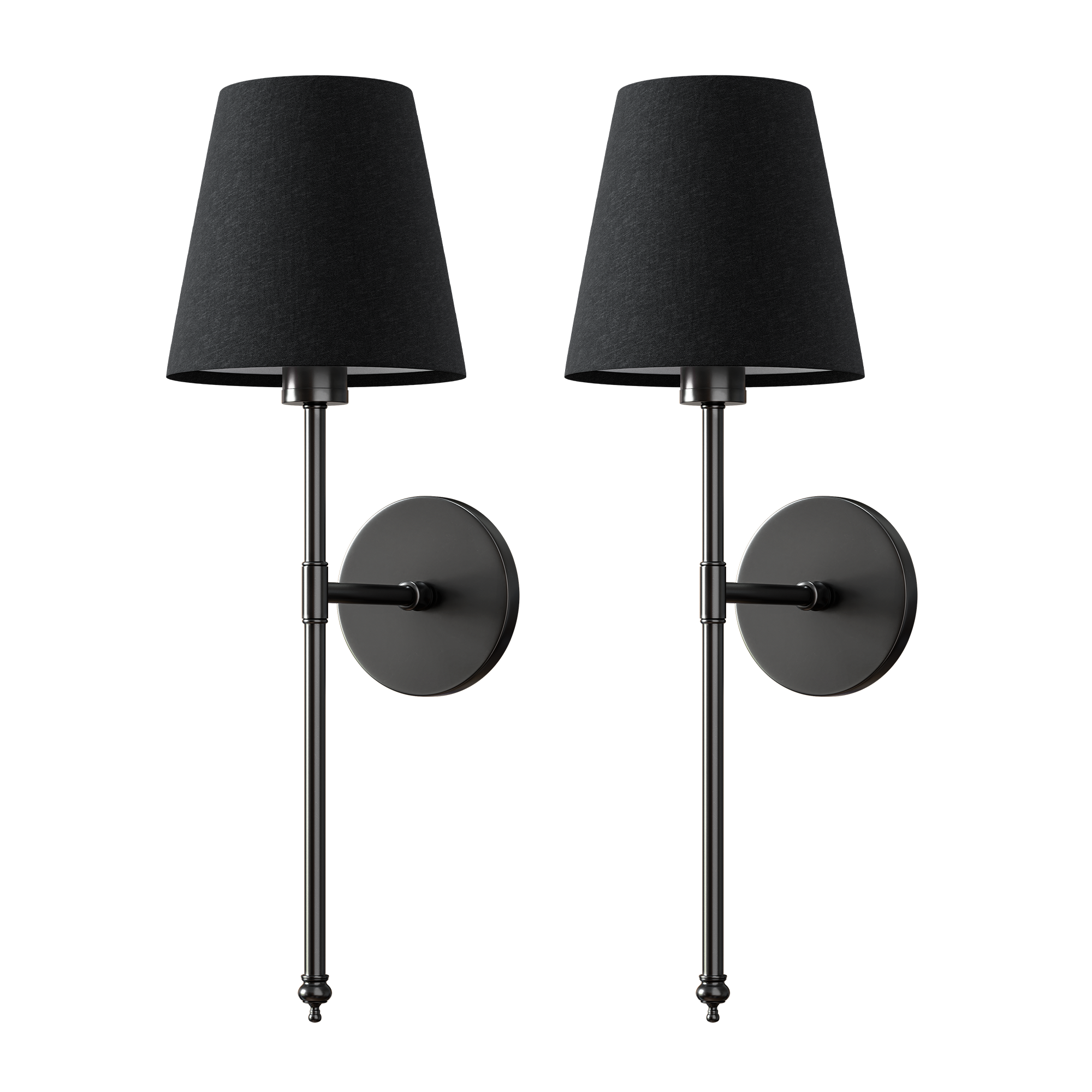 Wireless Dark Wall Sconces | Modern Black Cordless Wall Lamps (2 pcs)