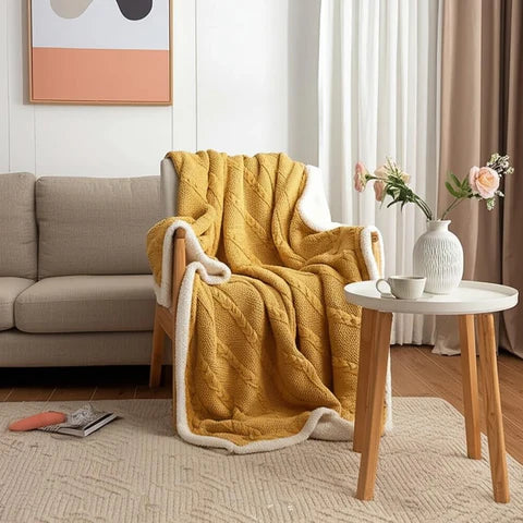 Mellow Sherpa Throw Blanket Soft Knitted Warm Cozy Blanket