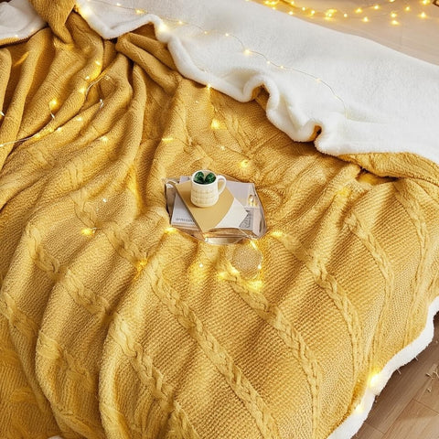 Mellow Sherpa Throw Blanket Soft Knitted Warm Cozy Blanket