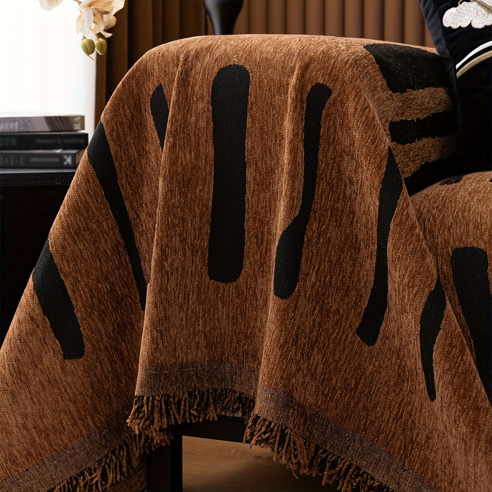 Tribal Geometric Chenille Sofa Cover | Warm Earthy Style with Lasting Comfort