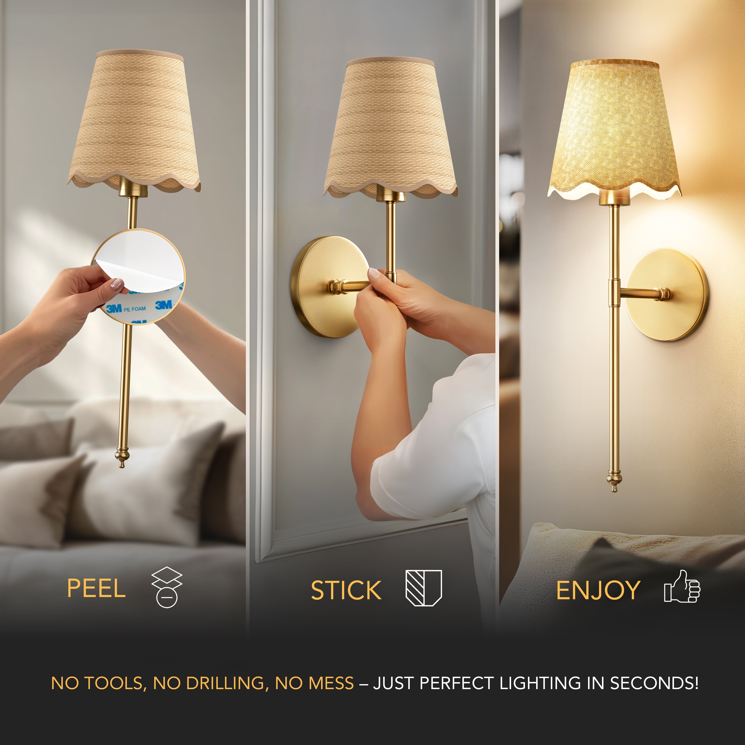 Wireless Boho Wall Sconces | Set of 2 Natural Lights