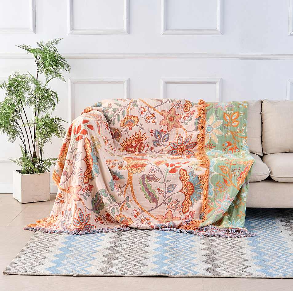 Rustic Floral Boho Blanket | Soft 100% Cotton Throw