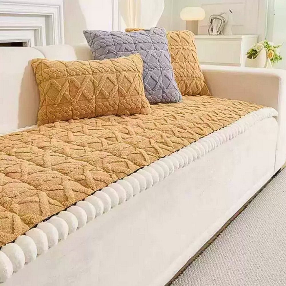Snuggle Sherpa Sofa Cover | Plush Diamond Quilt Protection