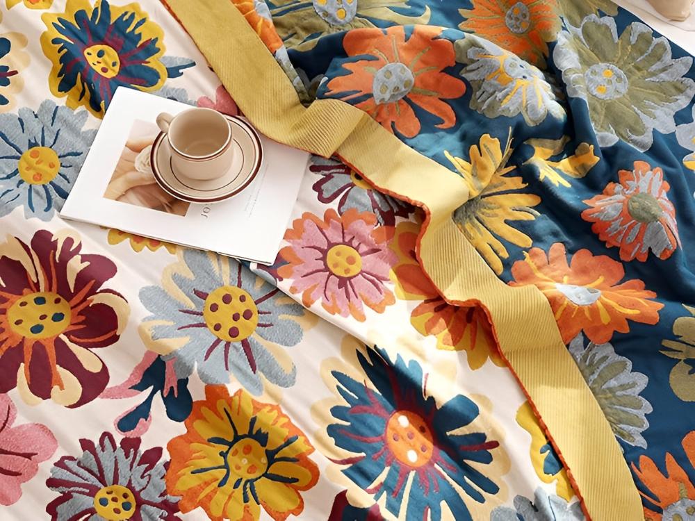 Bright Flower Cotton Blanket | Reversible Eco Comfort