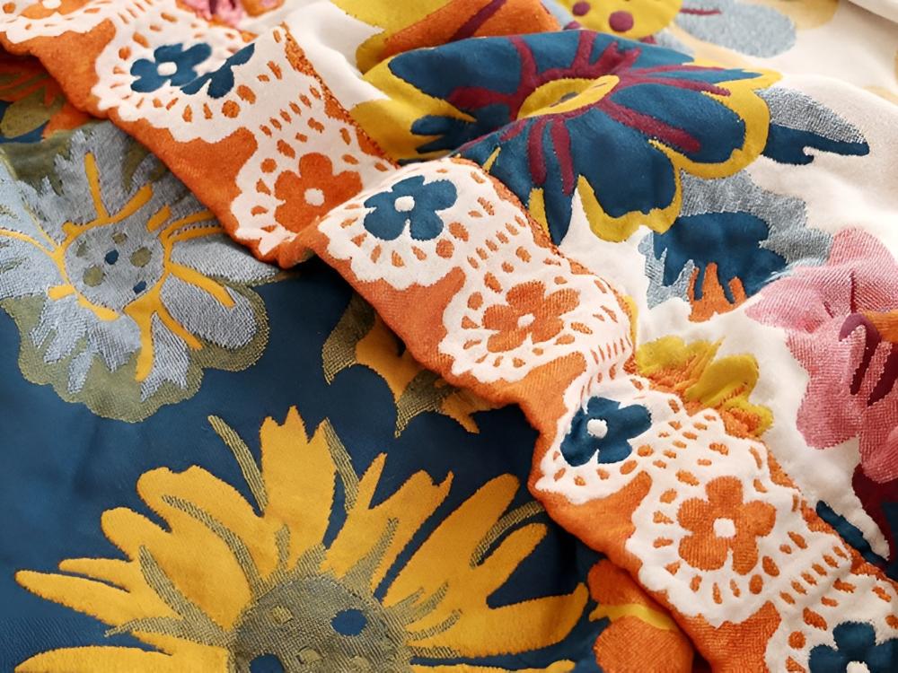 Bright Flower Cotton Blanket | Reversible Eco Comfort