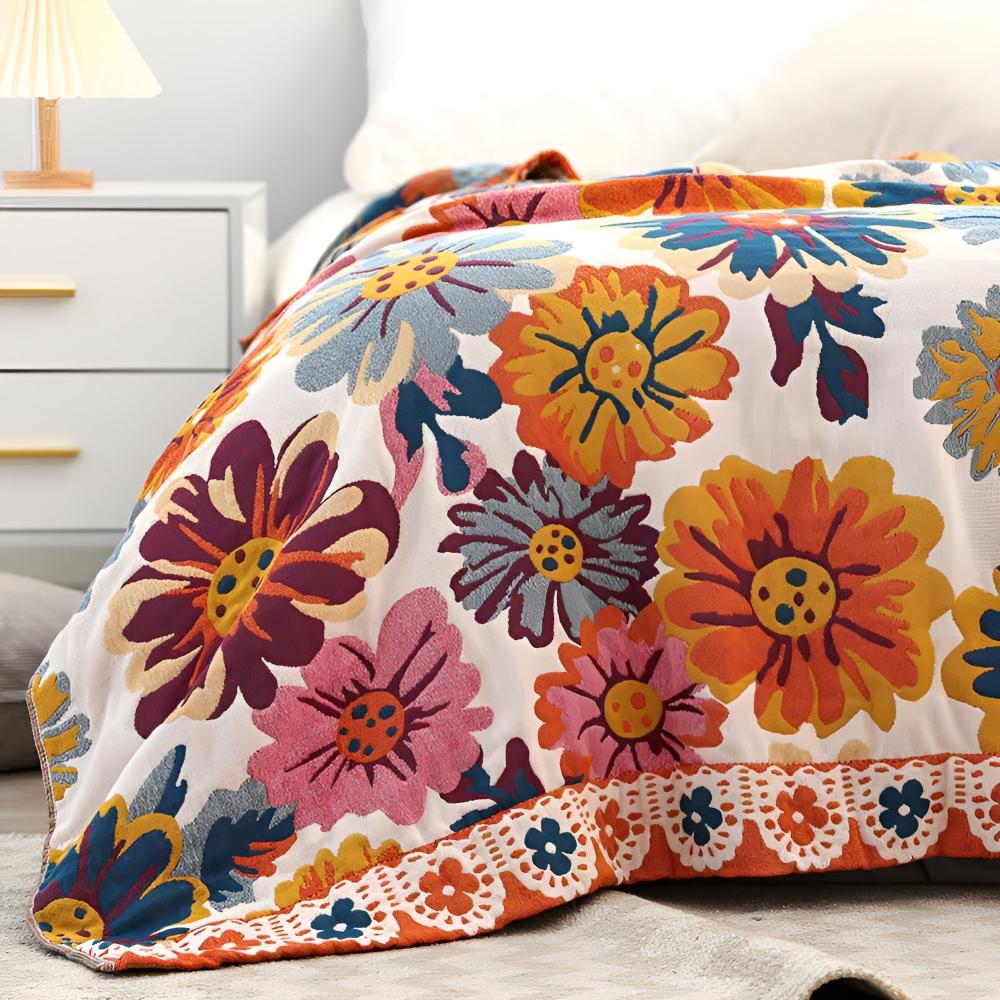 Bright Flower Cotton Blanket | Reversible Eco Comfort
