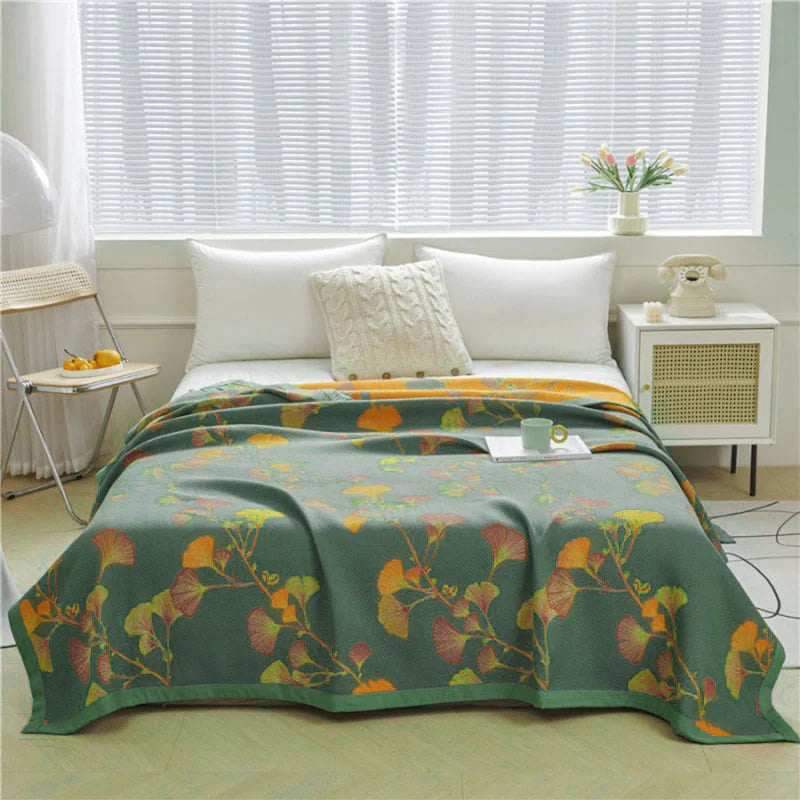 Reversible Ginkgo Cotton Quilt Blanket Soft Lightweight Bedspread