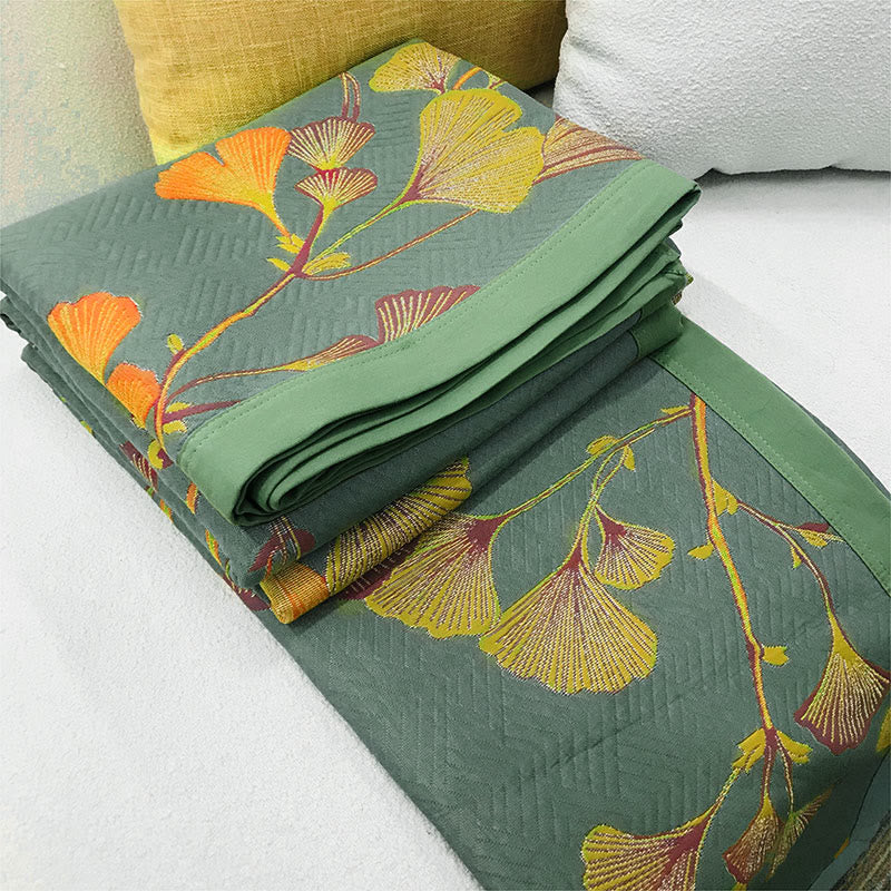 Reversible Ginkgo Cotton Quilt Blanket Soft Lightweight Bedspread