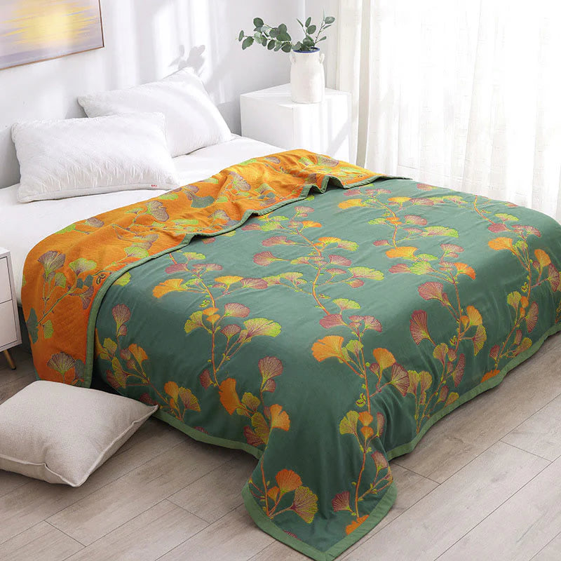 Reversible Ginkgo Cotton Quilt Blanket Soft Lightweight Bedspread