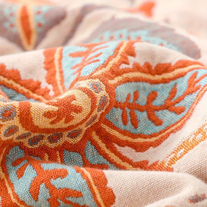Rustic Floral Boho Blanket | Soft 100% Cotton Throw