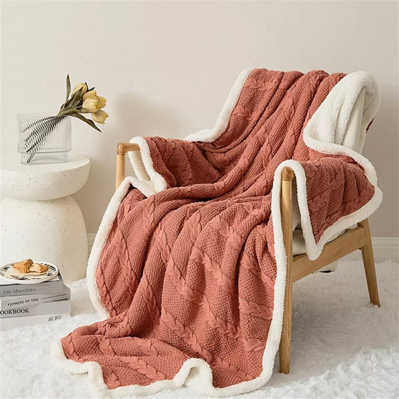 Mellow Sherpa Throw Blanket Soft Knitted Warm Cozy Blanket