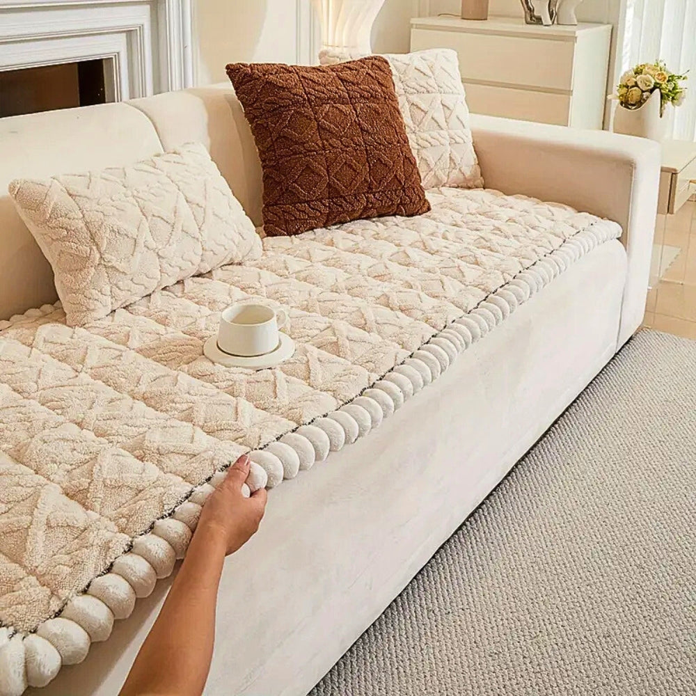 Snuggle Sherpa Sofa Cover | Plush Diamond Quilt Protection